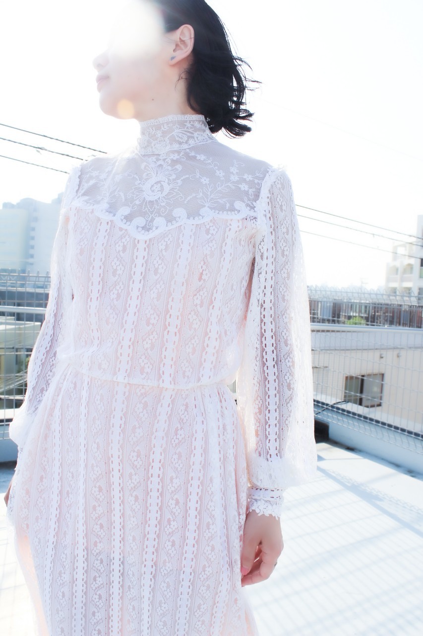 1970s white lace long dress