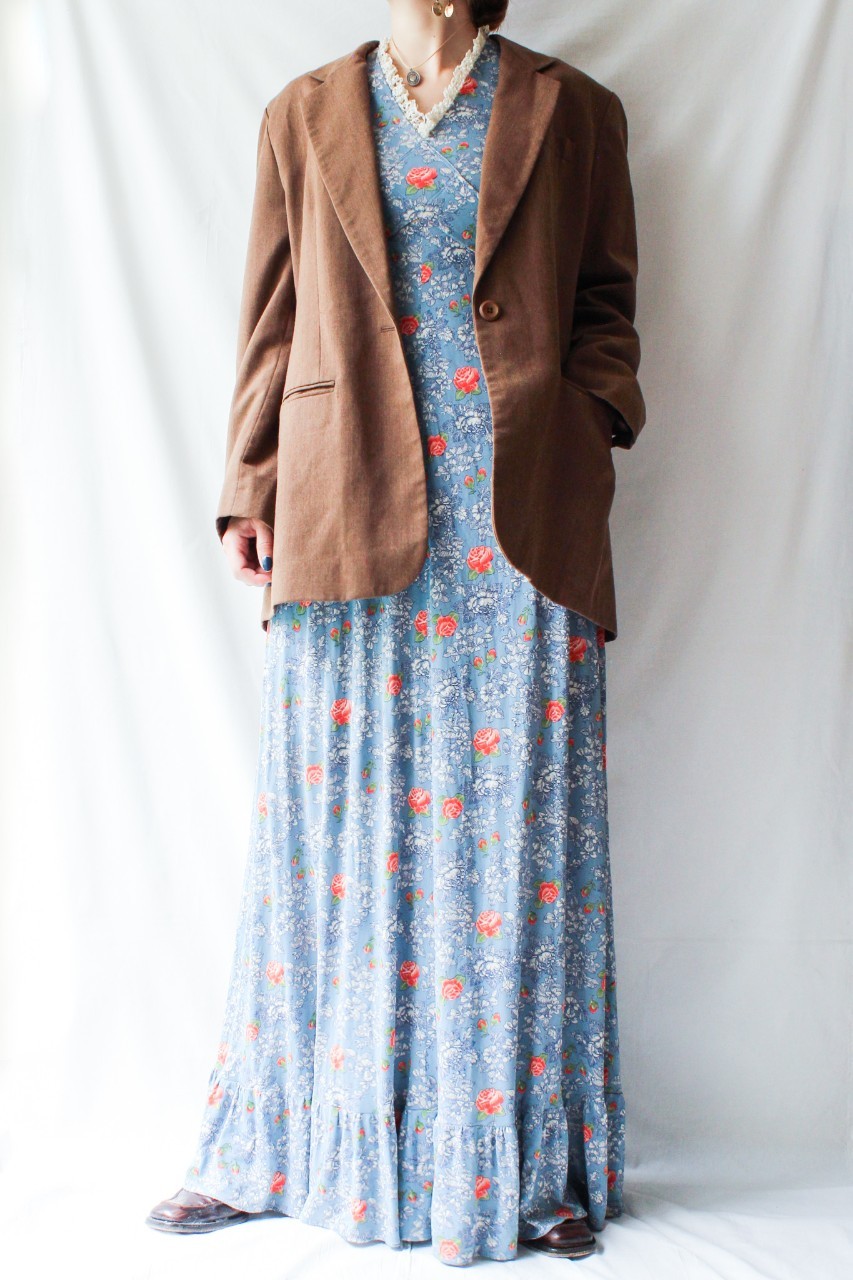 1970s rose pattern maxi dress